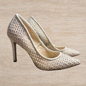 Sam Edelman Hazel Ivory Raffia Stiletto Heel Pointed Toe Slip On Pumps Size 5